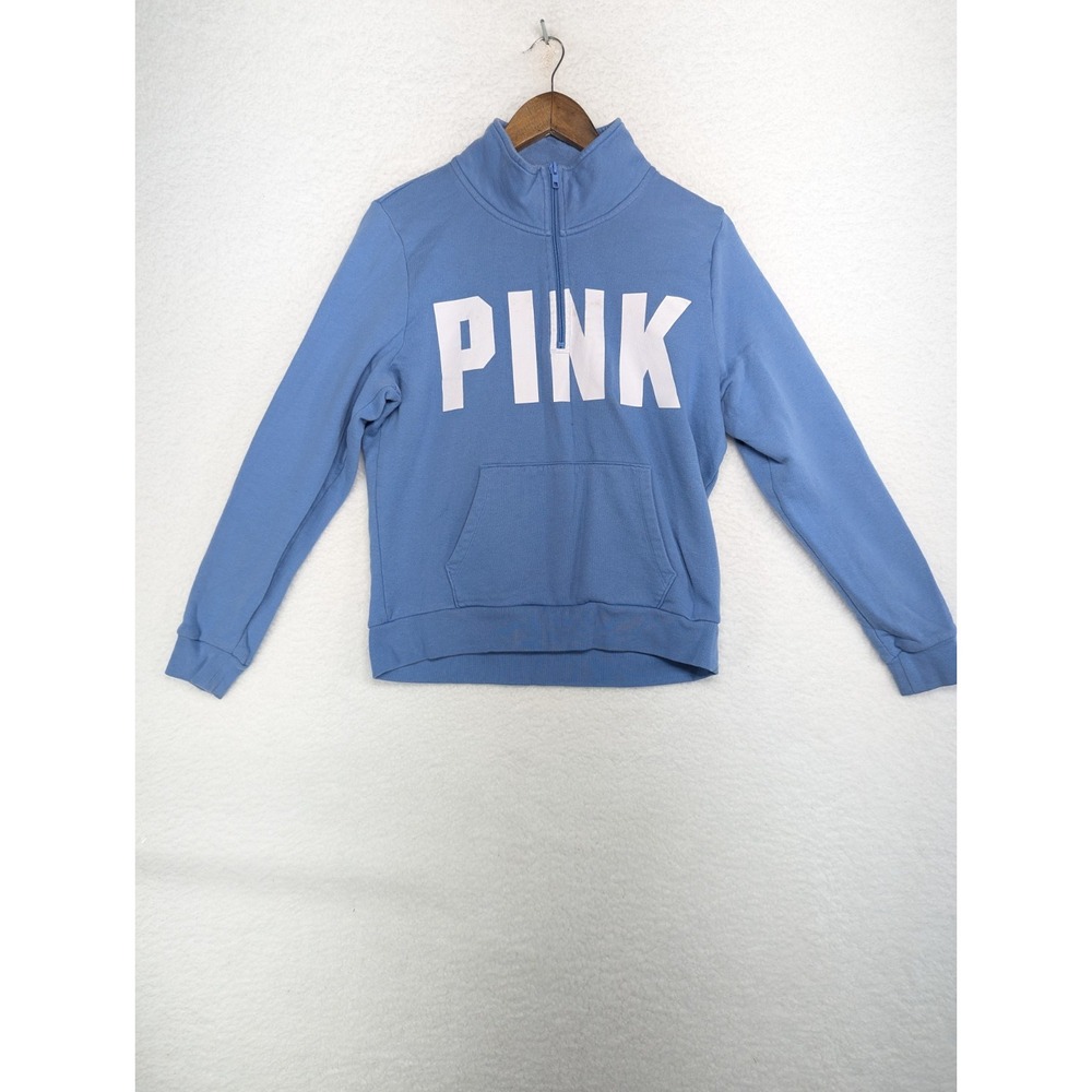 PINK Victoria Secret Blue Long Sleeve 1/4 Zip Logo Pullover L